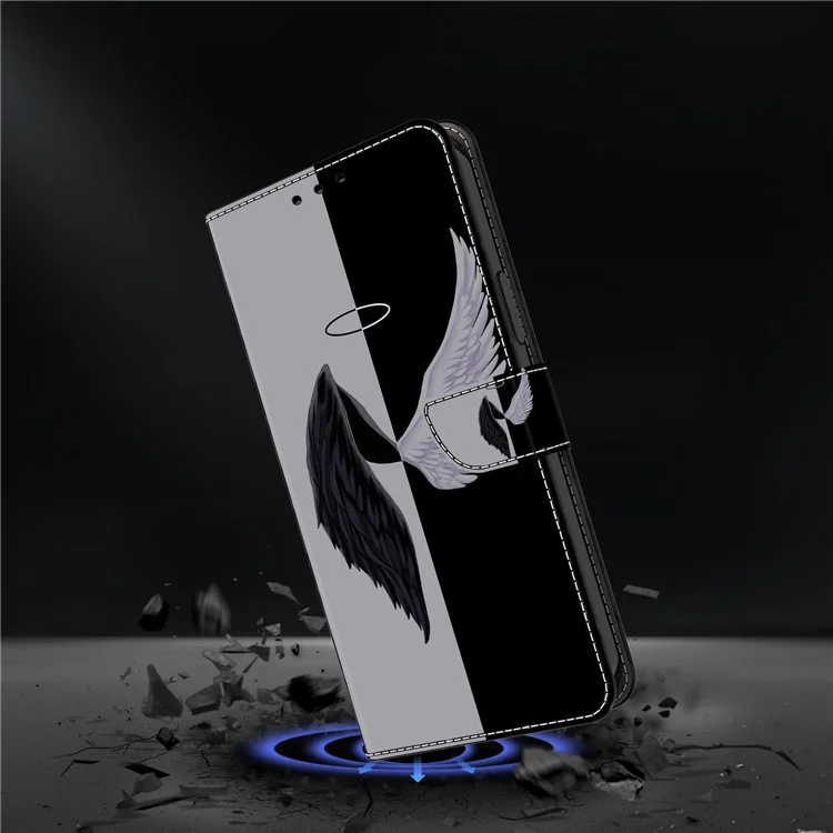 Für Sony Xperia 5 V Hülle Magnetverschluss 3D-Muster Leder Brieftasche Handyhülle - Schwarz / Weiße Flügel