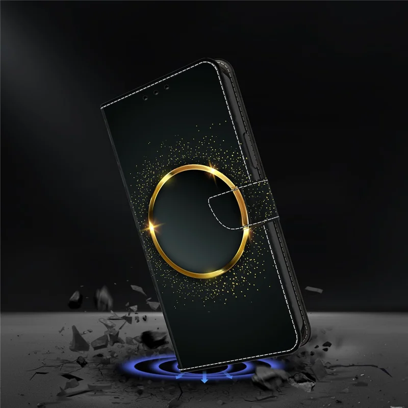 Obudowa do Honor Magic7 Pro 5G, etui portfel z folią poliuretanową z podstawką - złoty pierścień