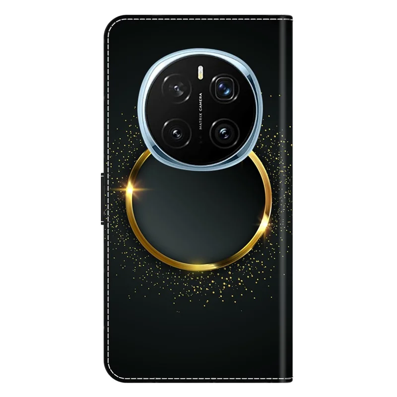 Obudowa do Honor Magic7 Pro 5G, etui portfel z folią poliuretanową z podstawką - złoty pierścień