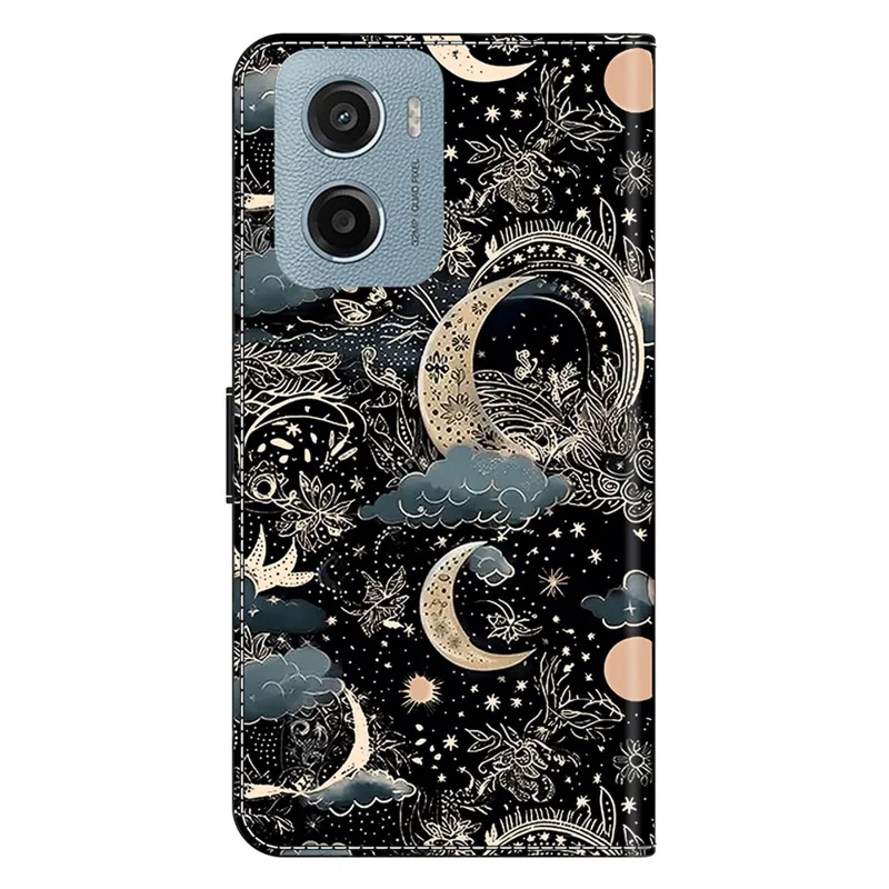 For Motorola Moto E15 4G Case PU Leather Wallet Phone Cover with Stand - Moon