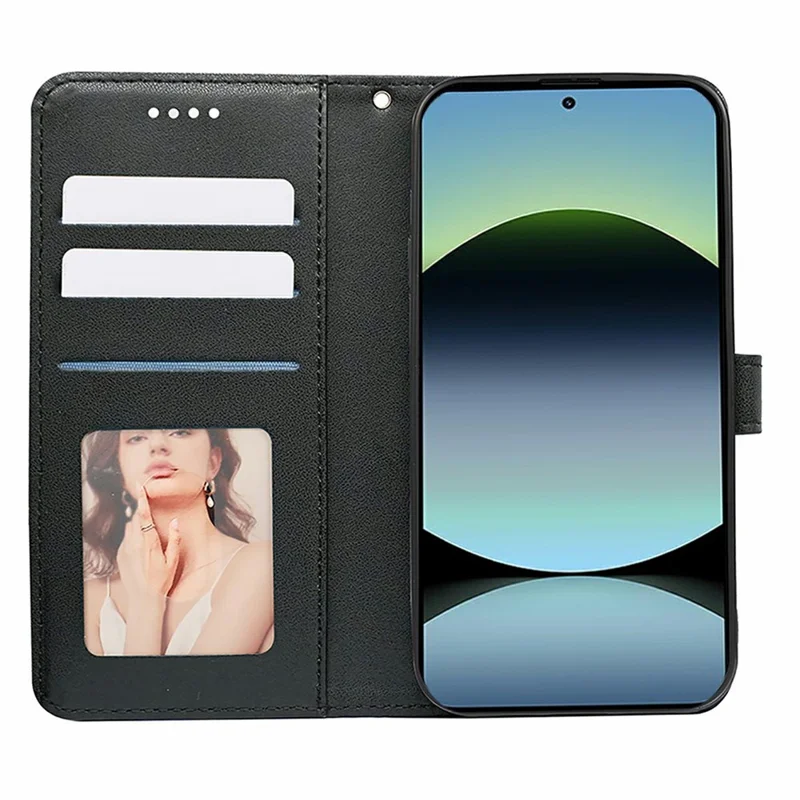 For Xiaomi Redmi Note 14 4G (163.25mm) Case Anti Scratch Splicing Imprinted Rhombus Leather Phone Cover with Hand Strap - Black