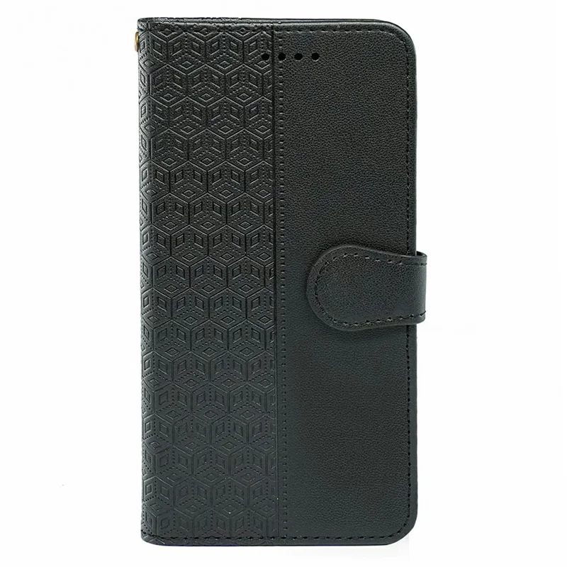 For Xiaomi Redmi Note 14 4G (163.25mm) Case Anti Scratch Splicing Imprinted Rhombus Leather Phone Cover with Hand Strap - Black