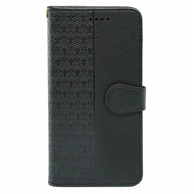 For Xiaomi Redmi Note 14 4G (164.84mm) Case Anti Scratch Splicing Imprinted Rhombus Leather Phone Cover with Hand Strap - Black