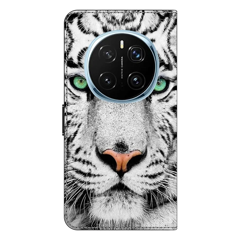For Honor Magic7 Pro 5G Case with Card Slot Pattern Printed TPU+PU Leather Flip Phone Cover - Tiger Face