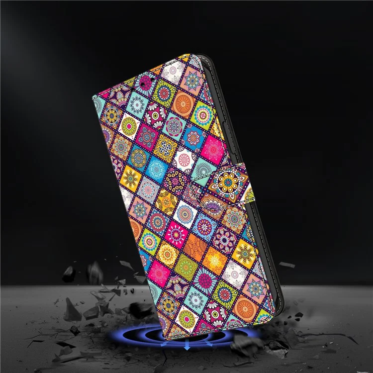 For Motorola Moto E15 4G Case with Card Slot Pattern Printed TPU+PU Leather Flip Phone Cover - Colorful Leather