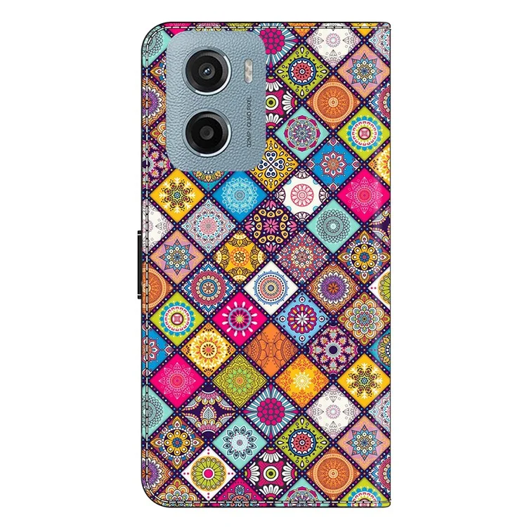 For Motorola Moto E15 4G Case with Card Slot Pattern Printed TPU+PU Leather Flip Phone Cover - Colorful Leather