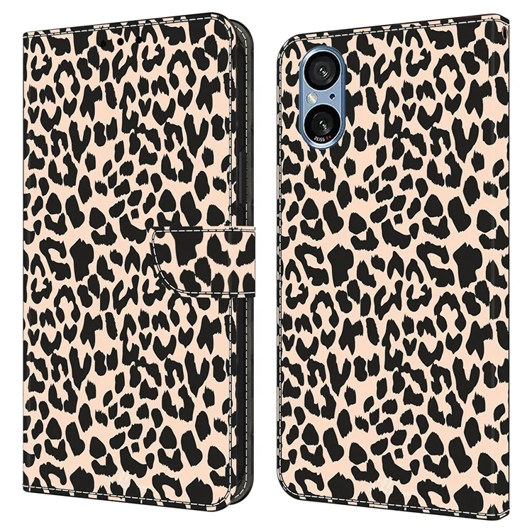 Für Sony Xperia 5 V Hülle mit Kartenfach Muster bedruckter TPU+PU Leder Klapphülle - Leopardenmuster