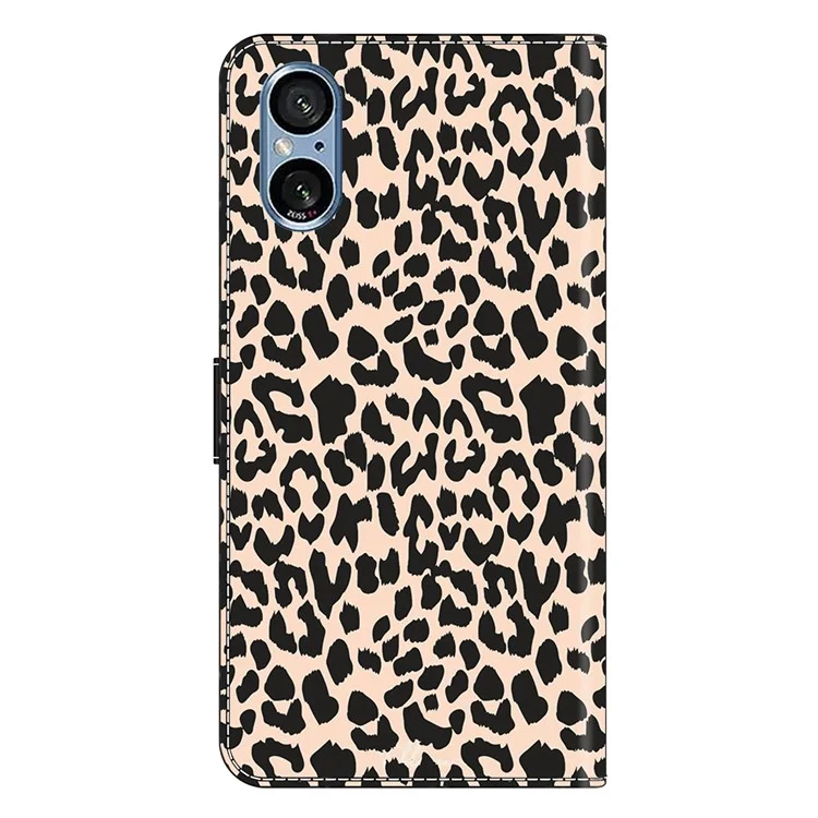 Für Sony Xperia 5 V Hülle mit Kartenfach Muster bedruckter TPU+PU Leder Klapphülle - Leopardenmuster