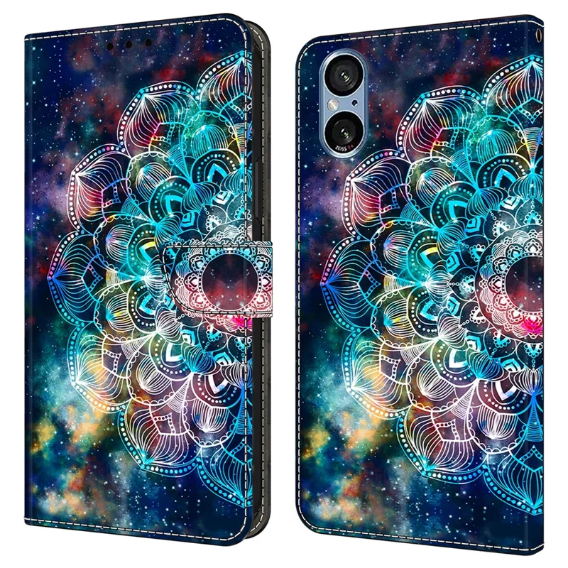 For Sony Xperia 5 V Case with Card Slot Pattern Printed TPU+PU Leather Flip Phone Cover - Gyro Flower