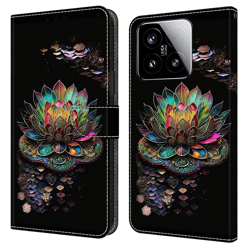 Voor Xiaomi 15 Hoesje met Kaartslot Patroon Geprint TPU+PU Leren Flip Hoesje - Lotus
