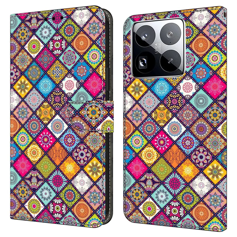 Funda para Xiaomi 15 Pro con Ranura para Tarjetas, Patrón Impreso, TPU+Cuero PU, Tapa Protectora - Cuero Multicolor