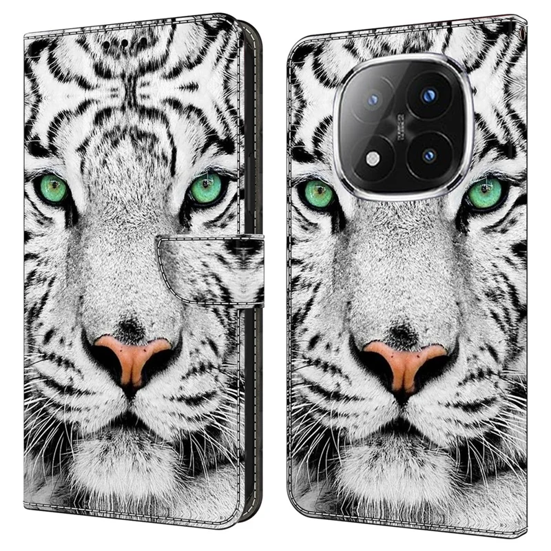 Cover per Xiaomi Redmi Note 14 Pro+ 5G con Slot per Carte, Stampa a Motivo Tigre, Cover Flip in TPU+Pelle PU