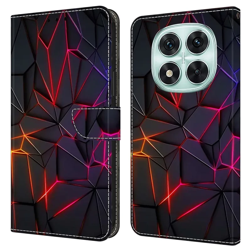 For Xiaomi Redmi Note 14 Pro 5G Case with Card Slot Pattern Printed TPU+PU Leather Flip Phone Cover - Red Cracks