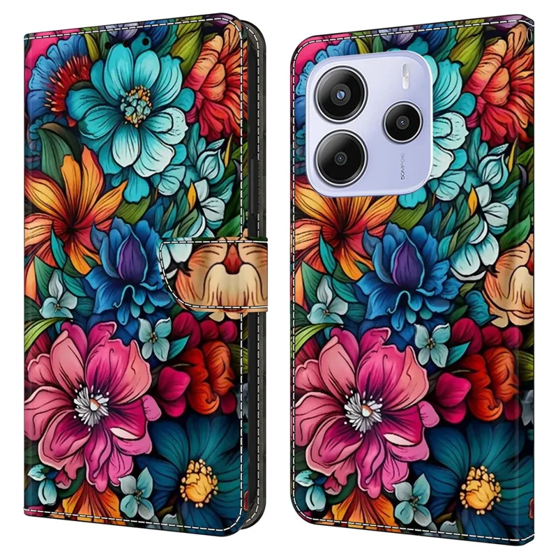 For Xiaomi Redmi Note 14 5G Case with Card Slot Pattern Printed TPU+PU Leather Flip Phone Cover - Staphyllum