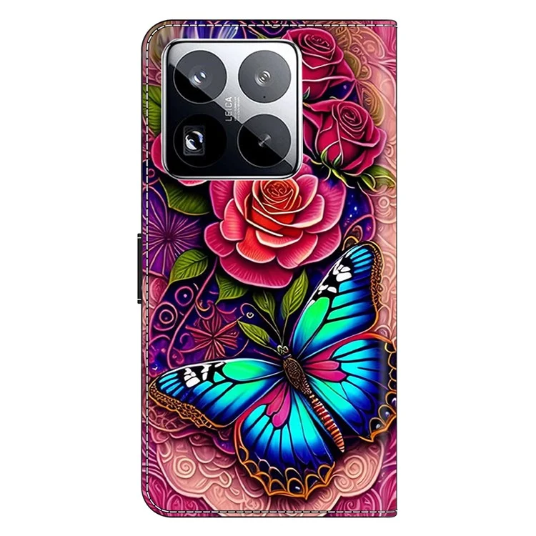 Funda de cuero PU para Xiaomi 15 Pro con cartera y soporte - Mariposa colorida