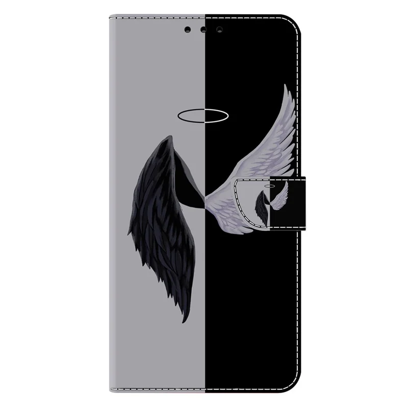 For Xiaomi Redmi Note 14 5G Case Magnetic Clasp 3D Pattern Leather Wallet Phone Cover - Black  /  White Wings
