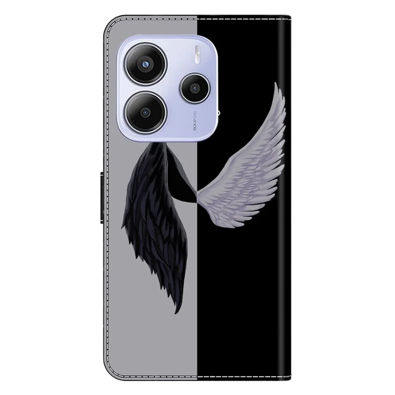 For Xiaomi Redmi Note 14 5G Case Magnetic Clasp 3D Pattern Leather Wallet Phone Cover - Black  /  White Wings