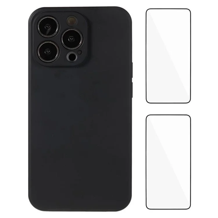 WANLONFENG RB3 Série Étui pour iPhone 13 Pro avec 2 Films de Protection d'Écran, Trou d'Objectif Précis Coque Arrière Souple en TPU - Noir