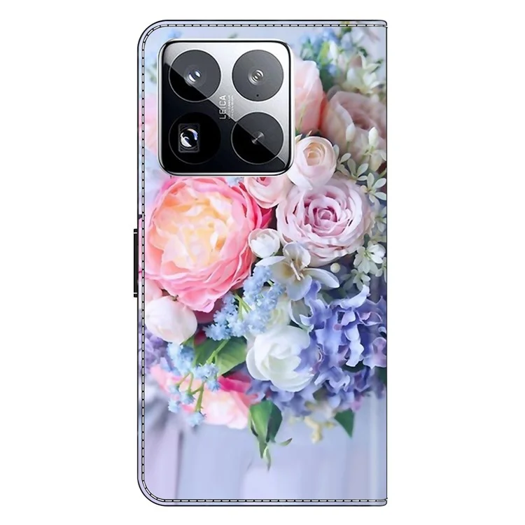 Capa para Xiaomi 15 Pro com Fecho Magnético, Padrão 3D, Carteira de Couro para Celular - Flor Colorida