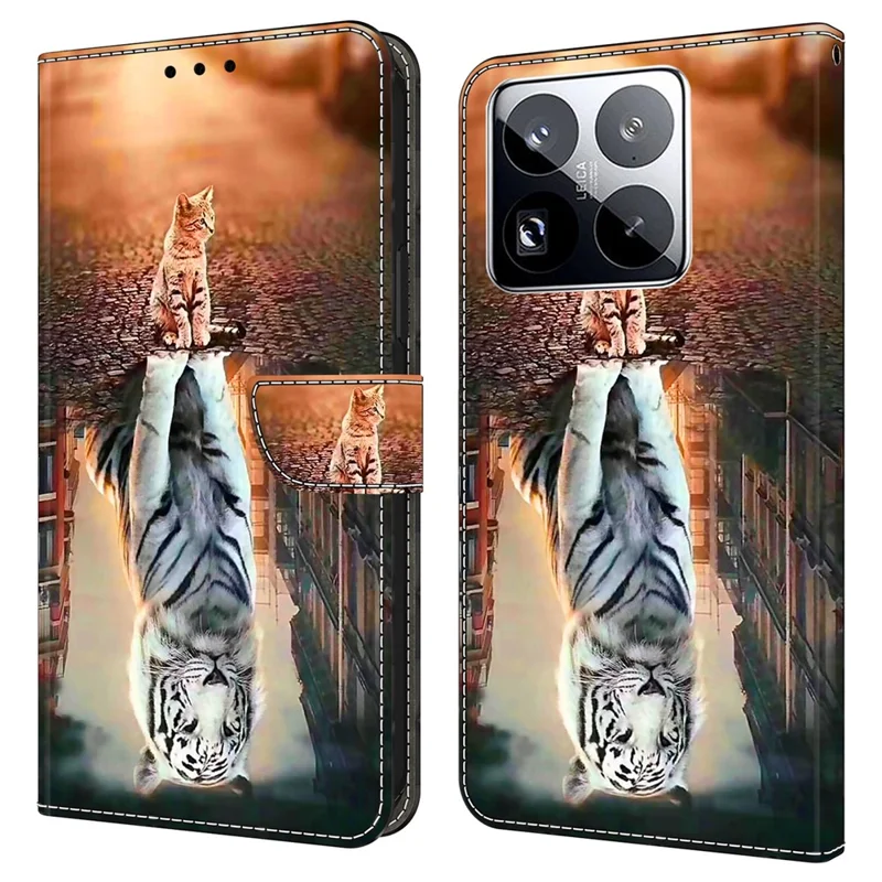 For Xiaomi 15 Pro Case Magnetic Clasp 3D Pattern Leather Wallet Phone Cover - Cat and Tiger