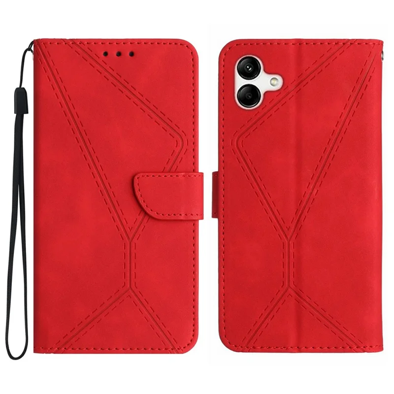 For Samsung Galaxy A06 5G Case Skin Touch Lines Imprinted PU Leather Flip Phone Cover - Red