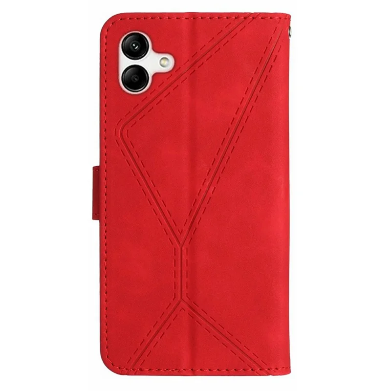 For Samsung Galaxy A06 5G Case Skin Touch Lines Imprinted PU Leather Flip Phone Cover - Red