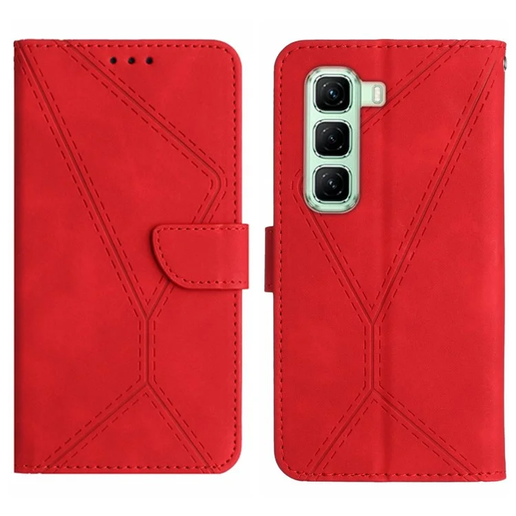 For Infinix Hot 50 5G Case Skin Touch Lines Imprinted PU Leather Flip Phone Cover - Red
