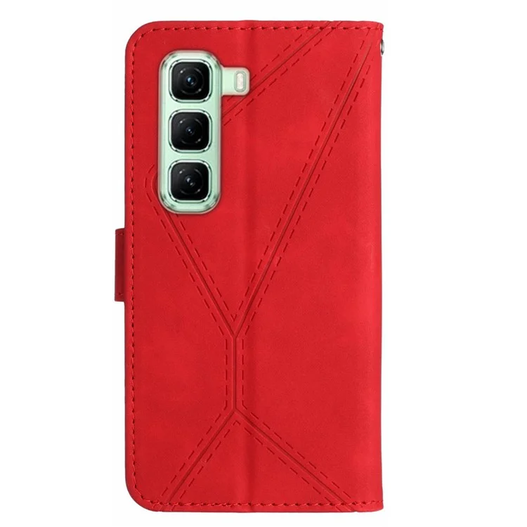 For Infinix Hot 50 5G Case Skin Touch Lines Imprinted PU Leather Flip Phone Cover - Red