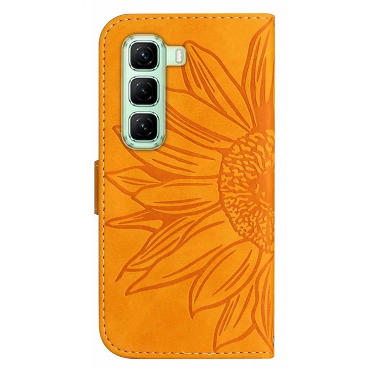 For Infinix Hot 50 Pro+ 4G Case Sunflower Imprint Leather Wallet Phone Cover with Wrist Strap - Yellow