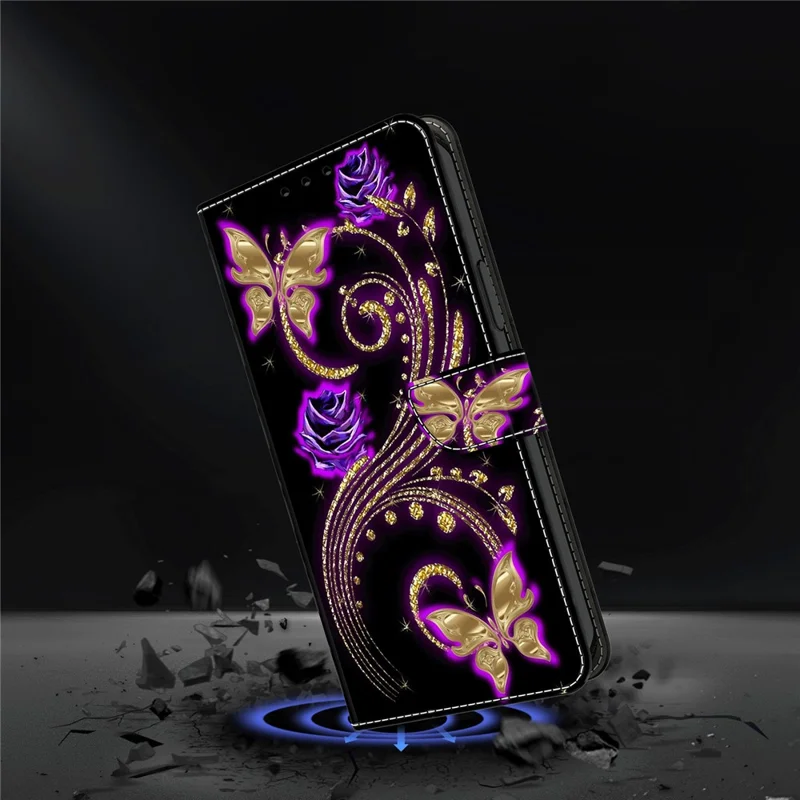 For Xiaomi Redmi Note 14 5G Case 3D Pattern PU Leather Wallet Phone Cover with Stand - Purple Flowers  /  Butterflies