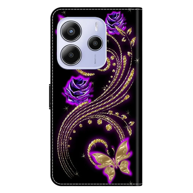 For Xiaomi Redmi Note 14 5G Case 3D Pattern PU Leather Wallet Phone Cover with Stand - Purple Flowers  /  Butterflies