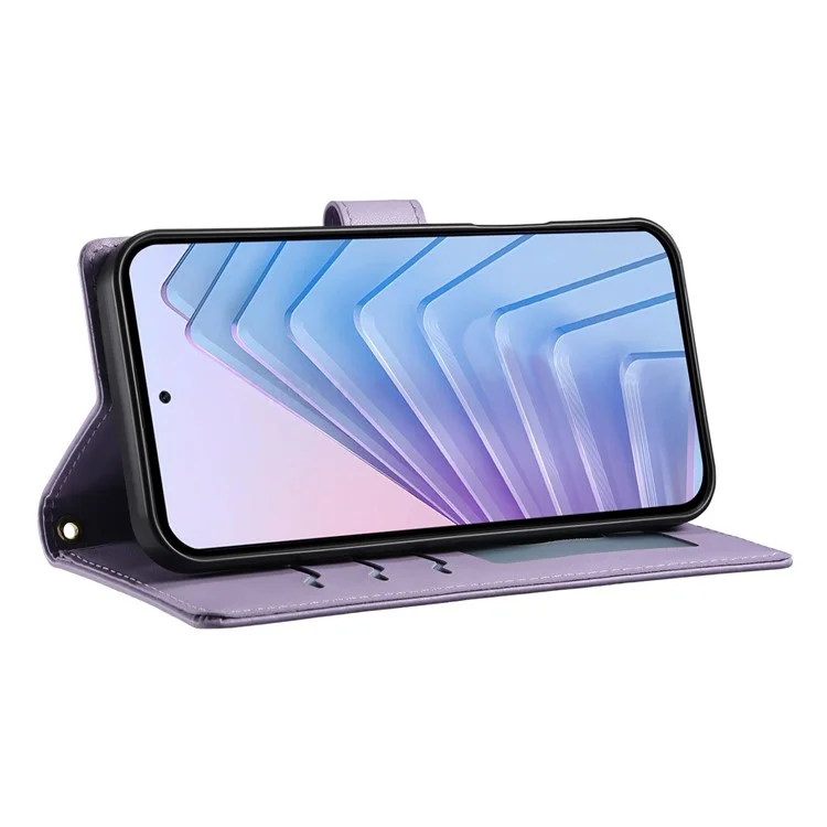 Capa de Couro para Xiaomi Redmi Note 14 4G (163,25x76,55x8,16mm) com Carteira em Padrão Losango, Suporte e Alça Longa/Curta - Roxo