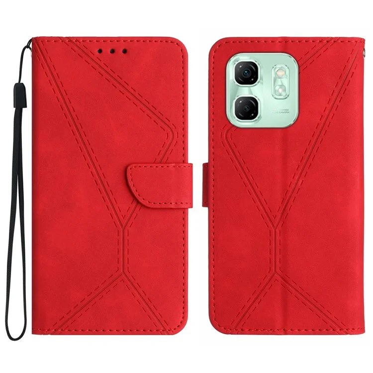 Cover a Libro in Pelle PU con Linee Impresse per Infinix Hot 50i 4G X6531 / Smart 9 HD 4G / Smart 9 4G - Rosso