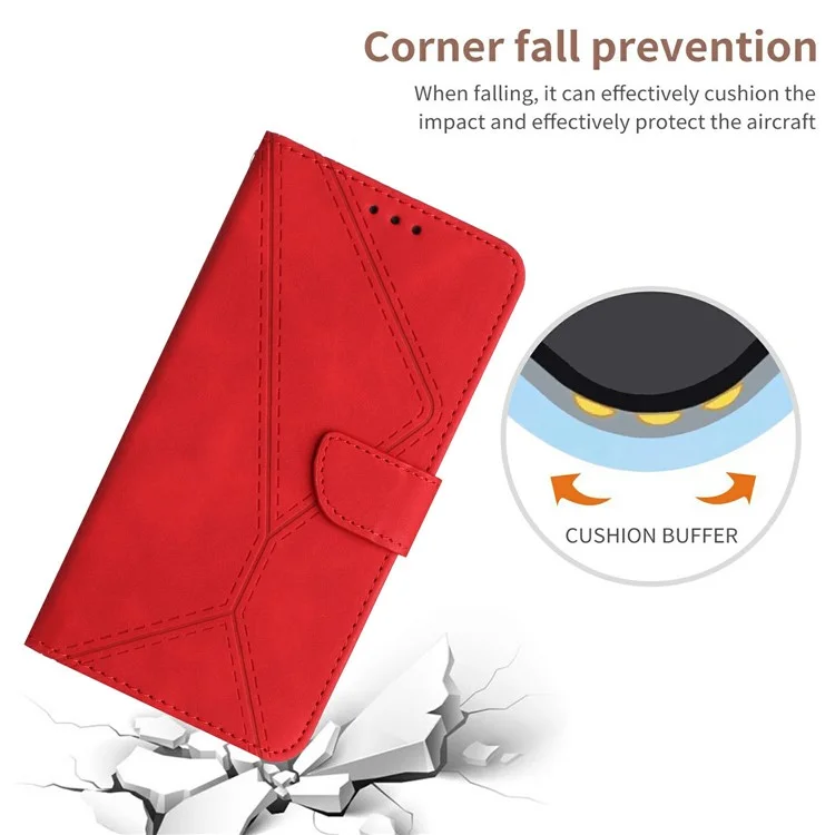 Cover a Libro in Pelle PU con Linee Impresse per Infinix Hot 50i 4G X6531 / Smart 9 HD 4G / Smart 9 4G - Rosso
