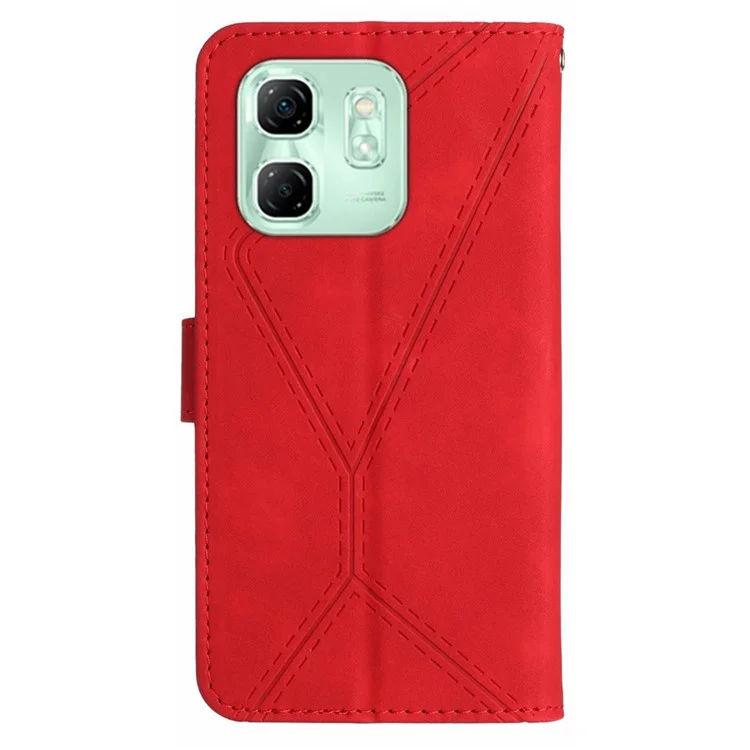 Cover a Libro in Pelle PU con Linee Impresse per Infinix Hot 50i 4G X6531 / Smart 9 HD 4G / Smart 9 4G - Rosso
