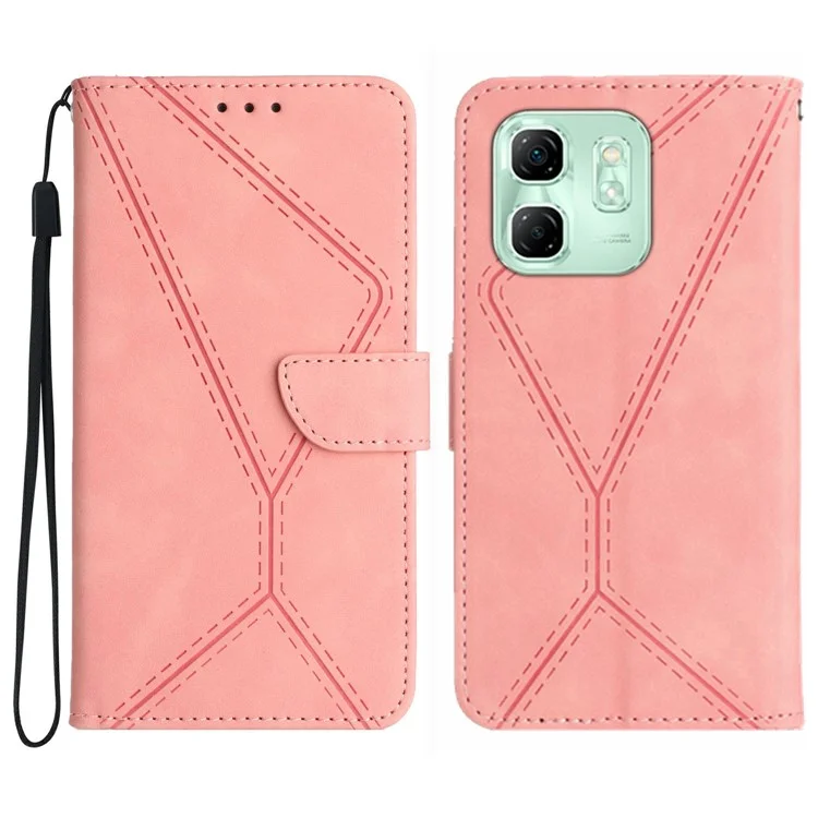 Phone Case For Infinix Hot 50i 4G X6531 / Smart 9 HD 4G / Smart 9 4G Skin Touch Lines Imprinted PU Leather Flip Cover - Pink
