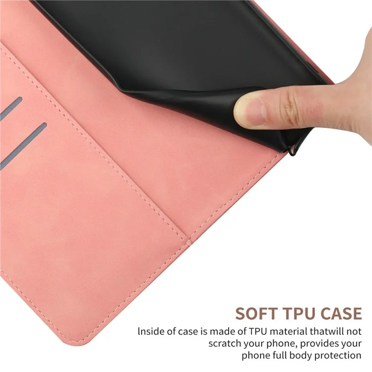 Phone Case For Infinix Hot 50i 4G X6531 / Smart 9 HD 4G / Smart 9 4G Skin Touch Lines Imprinted PU Leather Flip Cover - Pink