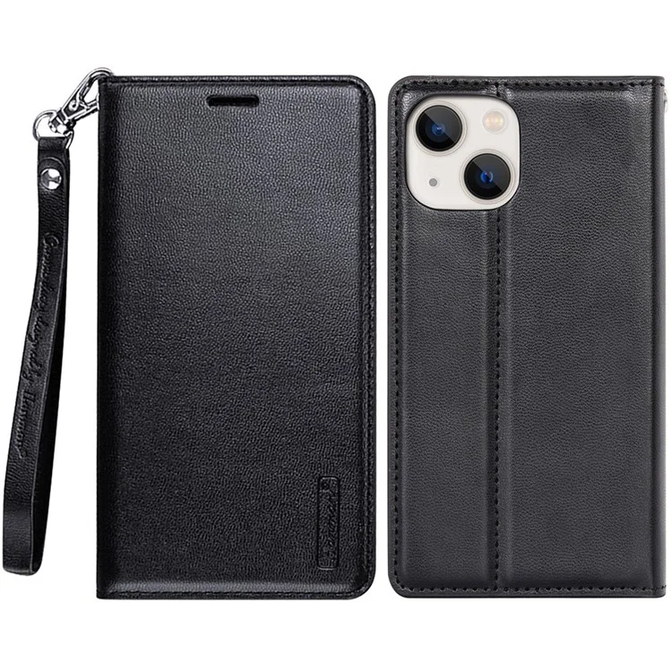 Hanman Minor Series Wallet Téléphone Pour Iphone 14, Cuir PU + TPU Poldable Stand Magnetic Auto-absorbed Cover - le Noir