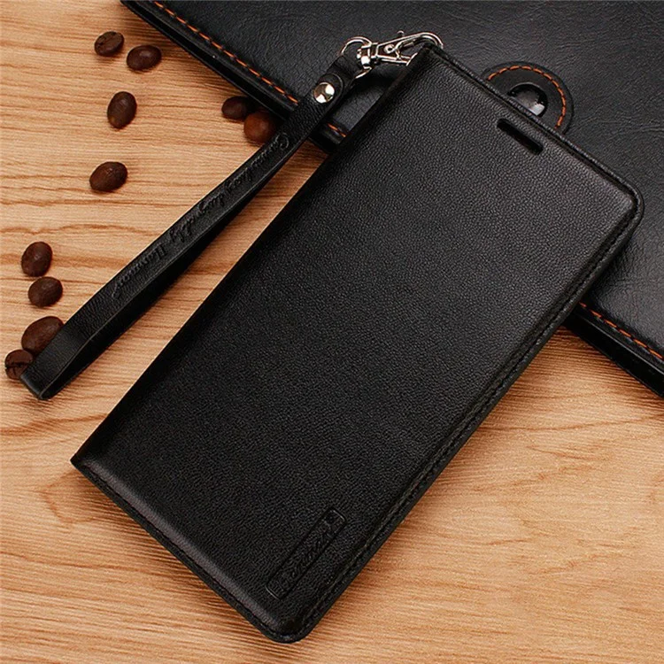 Hanman Minor Series Wallet Téléphone Pour Iphone 14, Cuir PU + TPU Poldable Stand Magnetic Auto-absorbed Cover - le Noir
