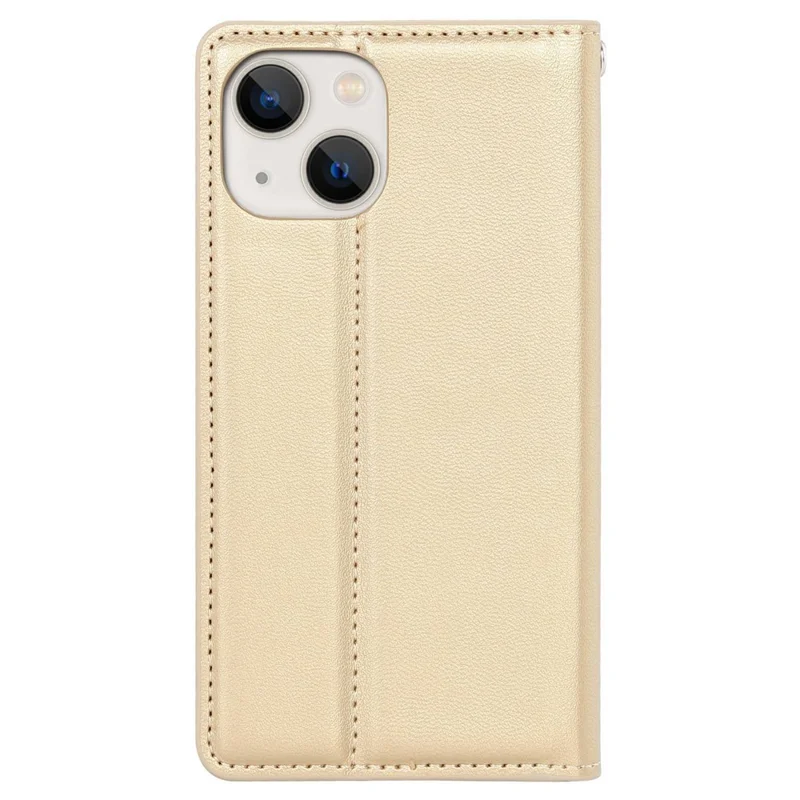 HANMAN Minuo Serie Wallet telefonbeskyttelse til iPhone 14, PU-læder + TPU foldbar stående magnetisk autoabsorberende dæksel - Guld