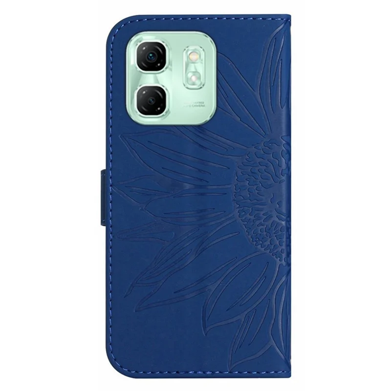 Phone Case For Infinix Hot 50i 4G X6531 / Smart 9 HD 4G / Smart 9 4G Sunflower Imprint Leather Wallet Cover with Wrist Strap - Sapphire