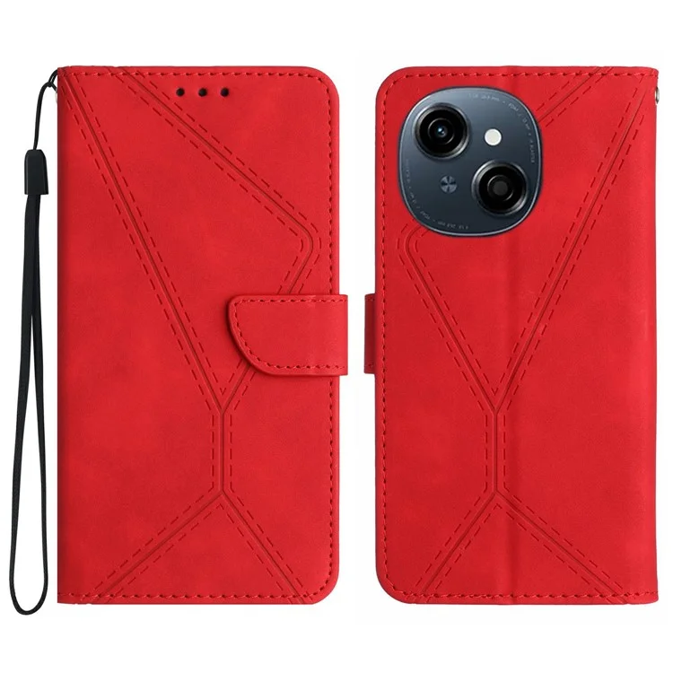 Cover a Libro in Pelle PU con Linee Impresse per TECNO Spark Go 1 / Go 2025 / Pop 9 4G - Rosso