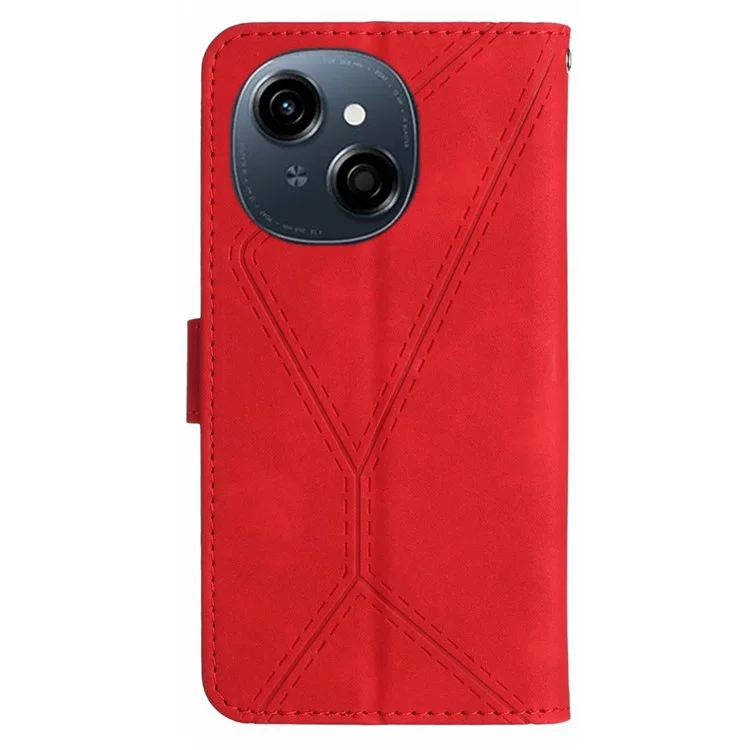 Cover a Libro in Pelle PU con Linee Impresse per TECNO Spark Go 1 / Go 2025 / Pop 9 4G - Rosso