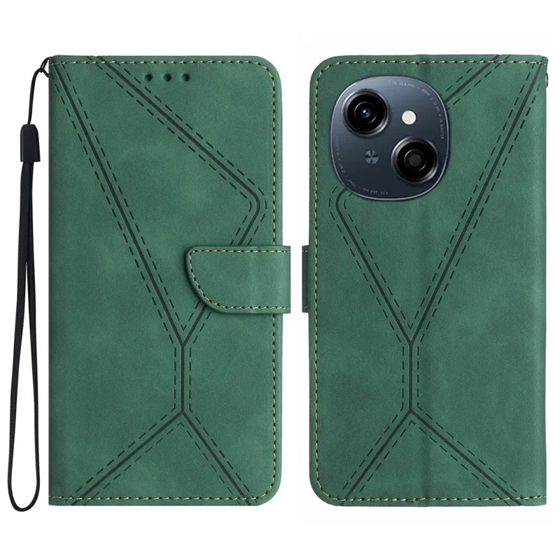 Phone Case For TECNO Spark Go 1 / Go 2025 / Pop 9 4G Skin Touch Lines Imprinted PU Leather Flip Cover - Green