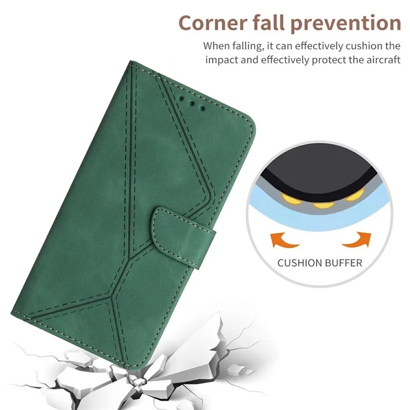 Phone Case For TECNO Spark Go 1 / Go 2025 / Pop 9 4G Skin Touch Lines Imprinted PU Leather Flip Cover - Green