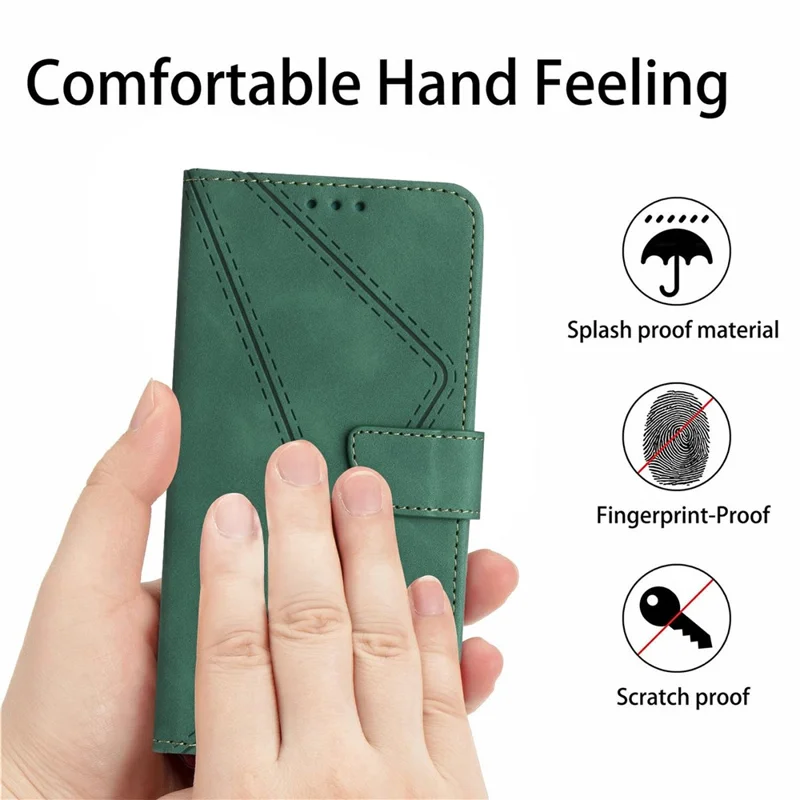 Phone Case For TECNO Spark Go 1 / Go 2025 / Pop 9 4G Skin Touch Lines Imprinted PU Leather Flip Cover - Green