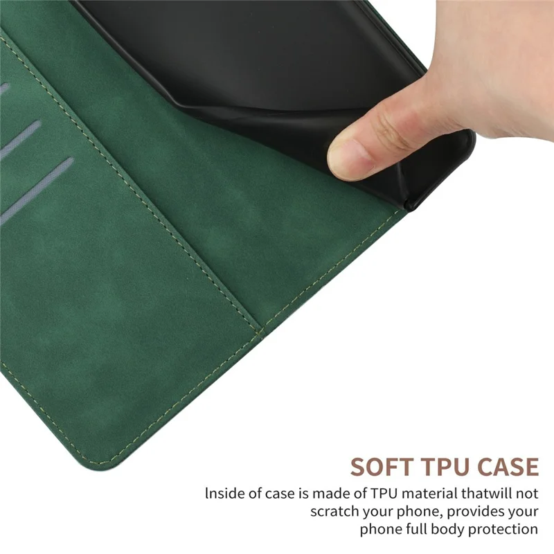 Phone Case For TECNO Spark Go 1 / Go 2025 / Pop 9 4G Skin Touch Lines Imprinted PU Leather Flip Cover - Green