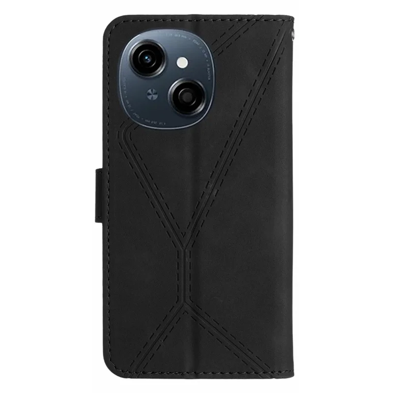 Phone Case For TECNO Spark Go 1 / Go 2025 / Pop 9 4G Skin Touch Lines Imprinted PU Leather Flip Cover - Black