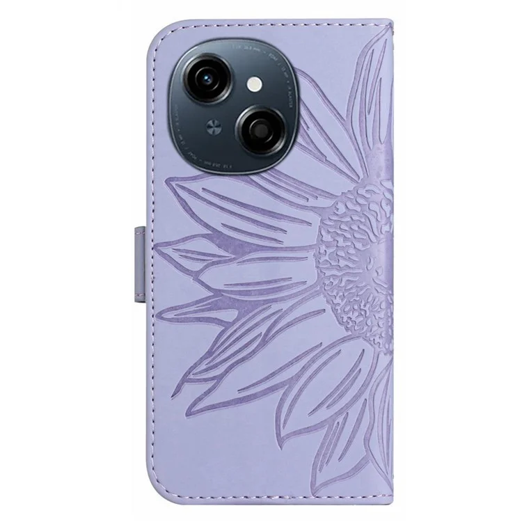 Phone Case For TECNO Spark Go 1 / Spark Go 2025 / Pop 9 4G Sunflower Imprint Leather Wallet Cover with Wrist Strap - Light Purple