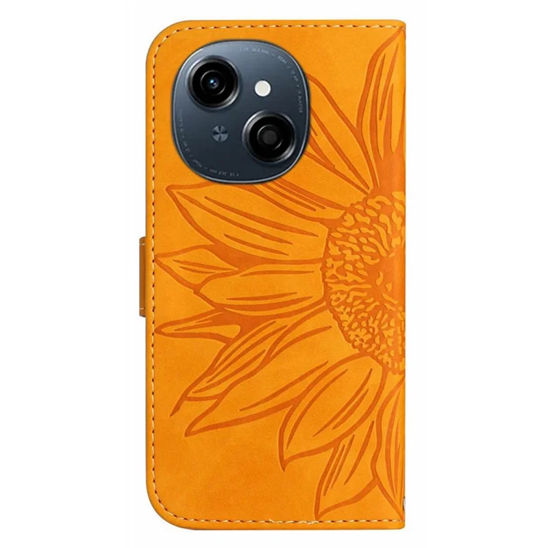Phone Case For TECNO Spark Go 1 / Spark Go 2025 / Pop 9 4G Sunflower Imprint Leather Wallet Cover with Wrist Strap - Yellow